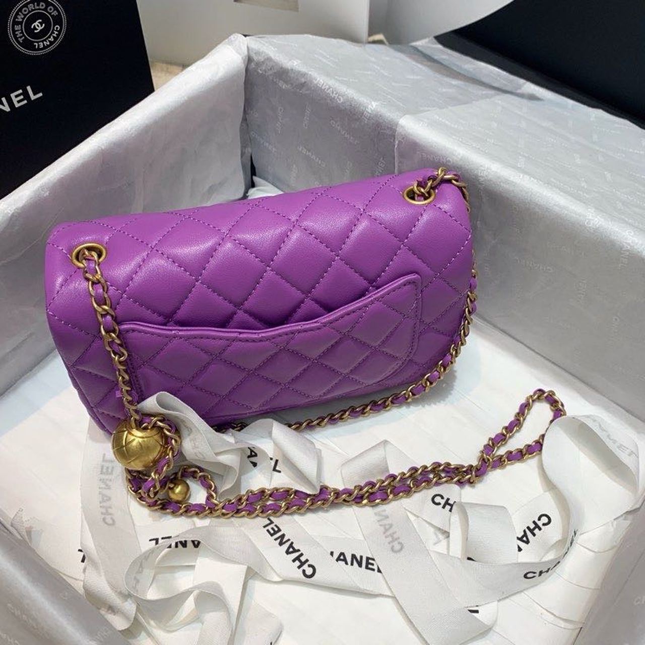 Chanel Flap Bag With CC Ball On Strap Purple For Women, Women’s Handbags, Shoulder And Crossbody Bags 7.8in/20cm