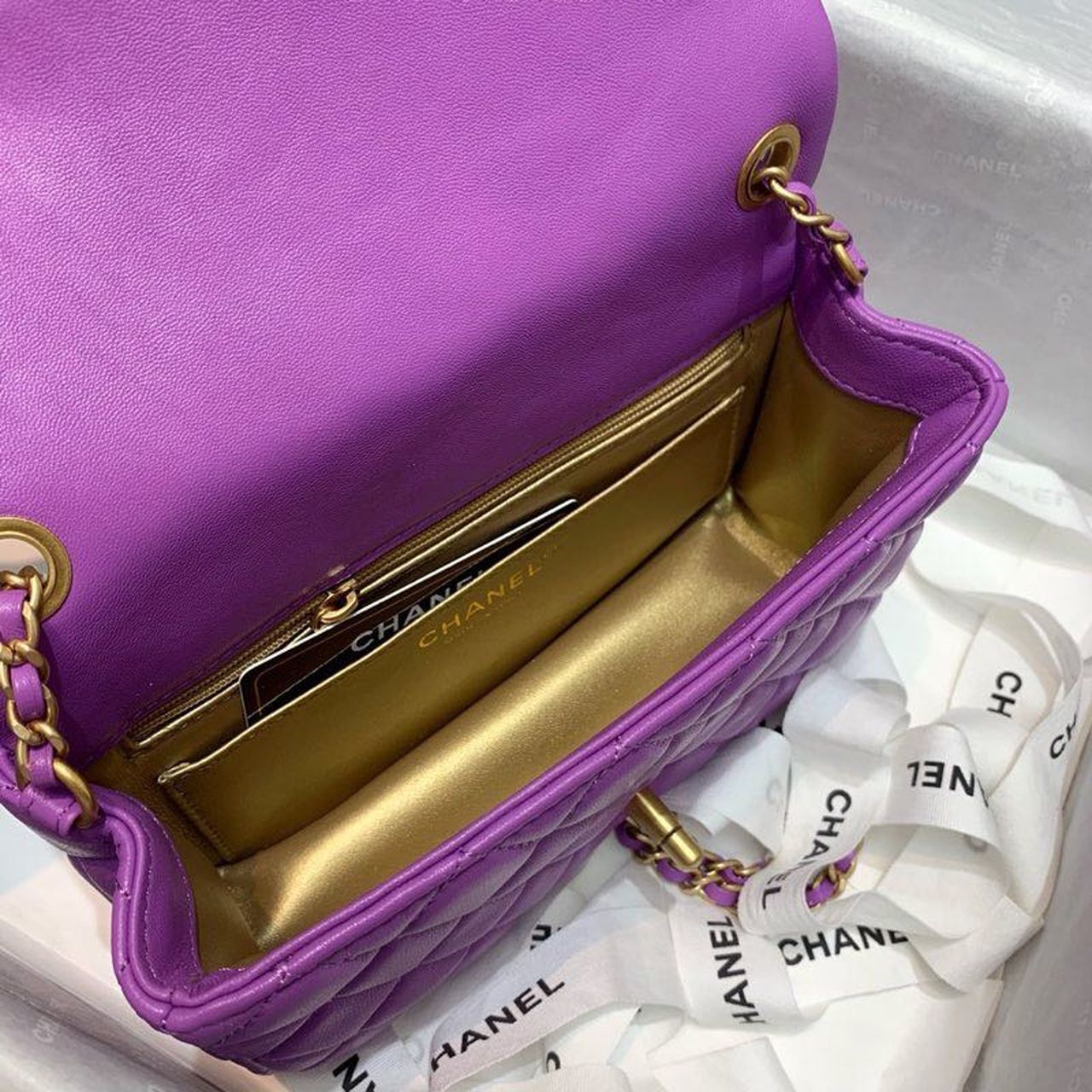 Chanel Flap Bag With CC Ball On Strap Purple For Women, Women’s Handbags, Shoulder And Crossbody Bags 7.8in/20cm
