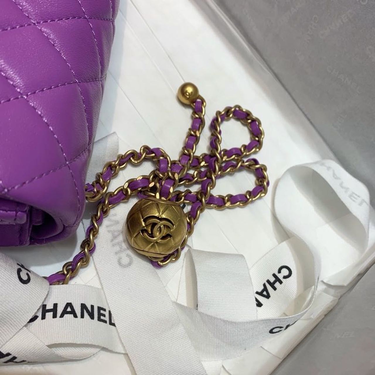 Chanel Flap Bag With CC Ball On Strap Purple For Women, Women’s Handbags, Shoulder And Crossbody Bags 7.8in/20cm