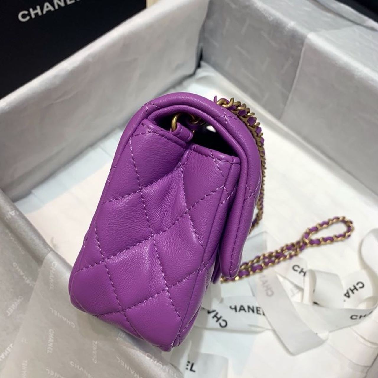 Chanel Flap Bag With CC Ball On Strap Purple For Women, Women’s Handbags, Shoulder And Crossbody Bags 7.8in/20cm