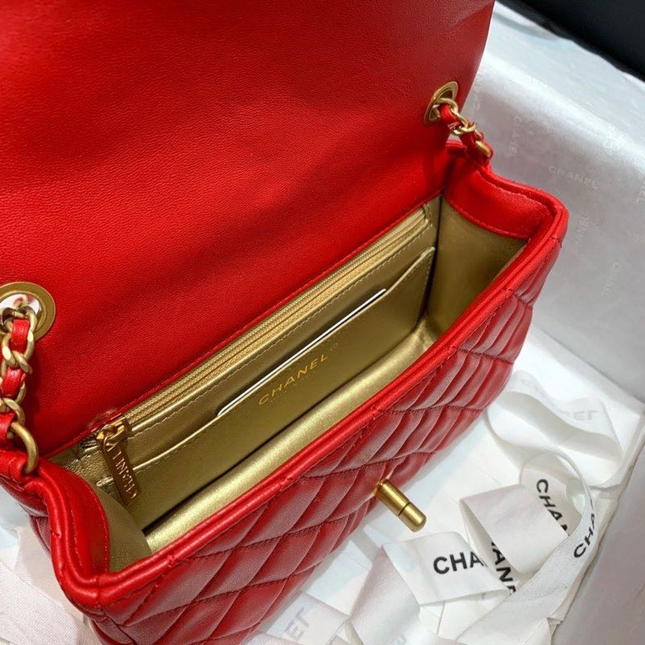Chanel Flap Bag With CC Ball On Strap Red For Women, Women’s Handbags, Shoulder And Crossbody Bags 7.8in/20cm