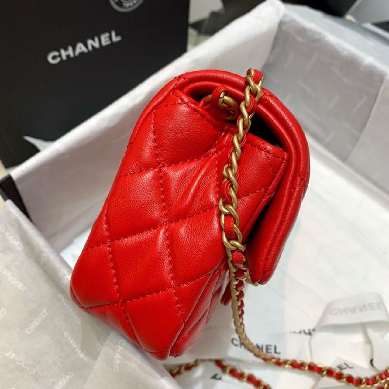 Chanel Flap Bag With CC Ball On Strap Red For Women, Women’s Handbags, Shoulder And Crossbody Bags 7.8in/20cm