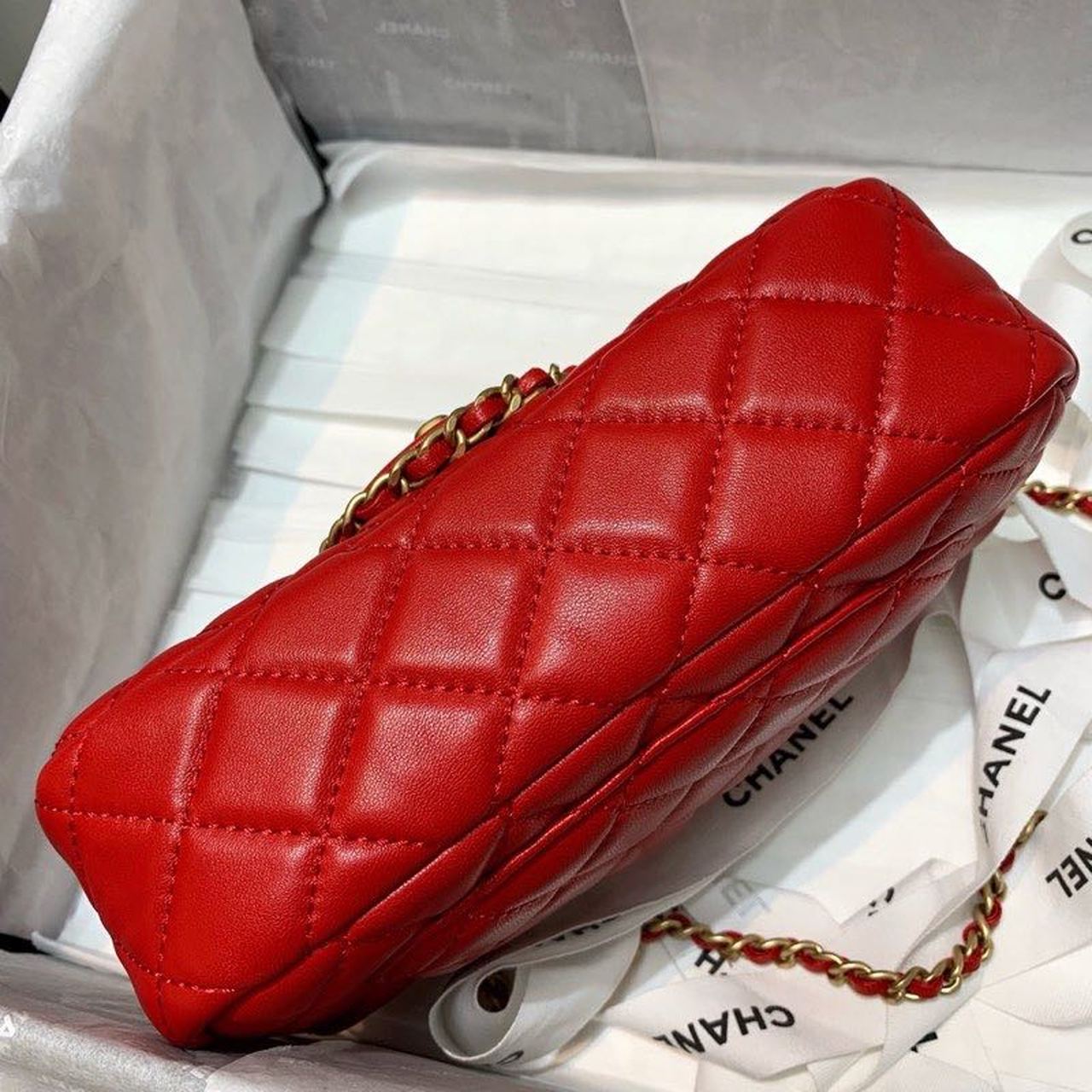 Chanel Flap Bag With CC Ball On Strap Red For Women, Women’s Handbags, Shoulder And Crossbody Bags 7.8in/20cm