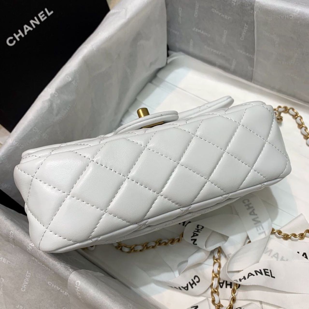 Chanel Flap Bag With CC Ball On Strap White For Women, Women’s Handbags, Shoulder And Crossbody Bags 7.8in/20cm