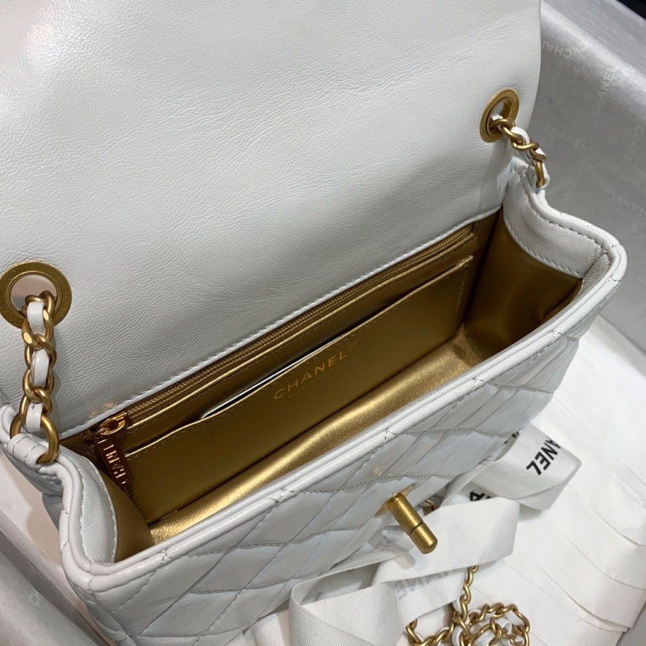 Chanel Flap Bag With CC Ball On Strap White For Women, Women’s Handbags, Shoulder And Crossbody Bags 7.8in/20cm