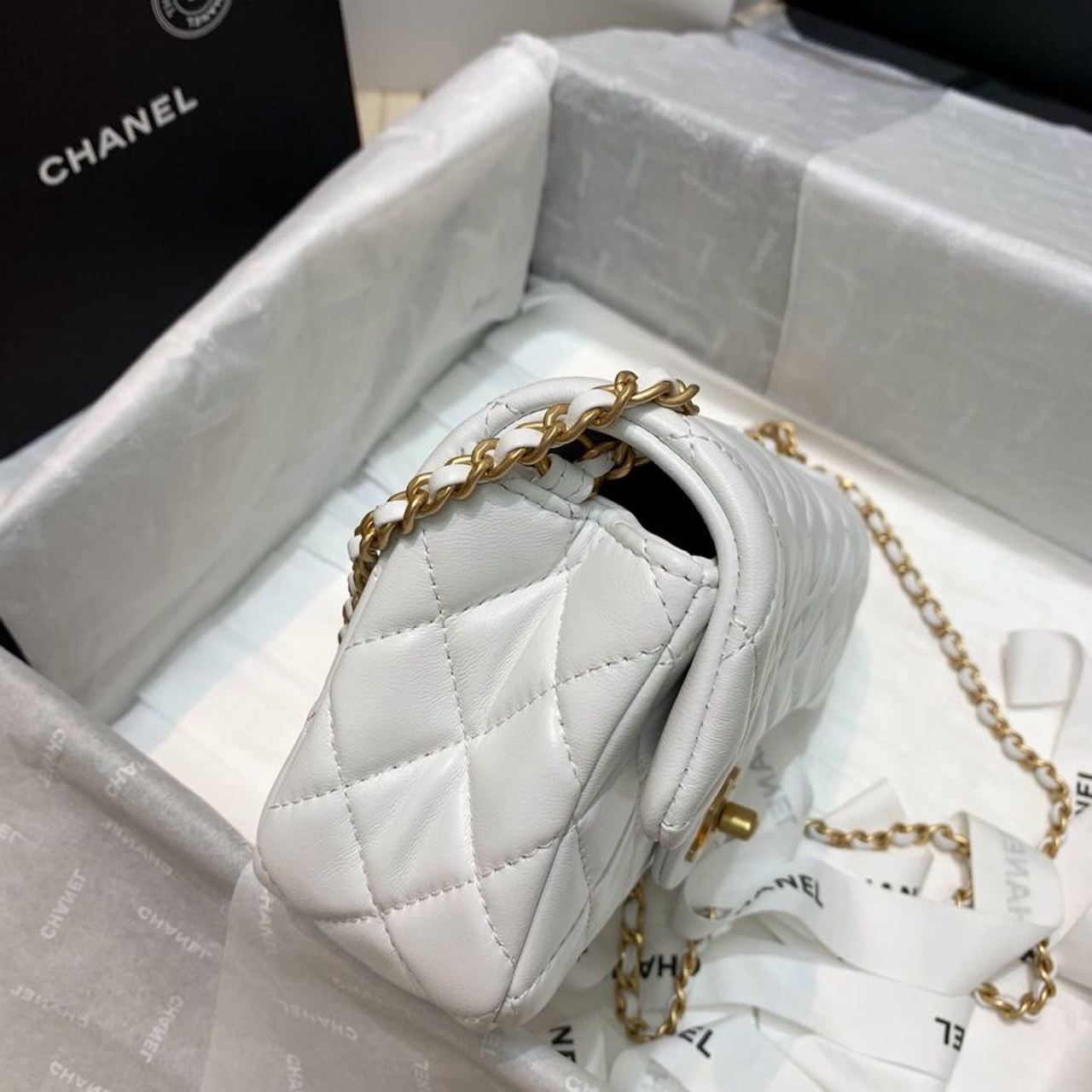Chanel Flap Bag With CC Ball On Strap White For Women, Women’s Handbags, Shoulder And Crossbody Bags 7.8in/20cm