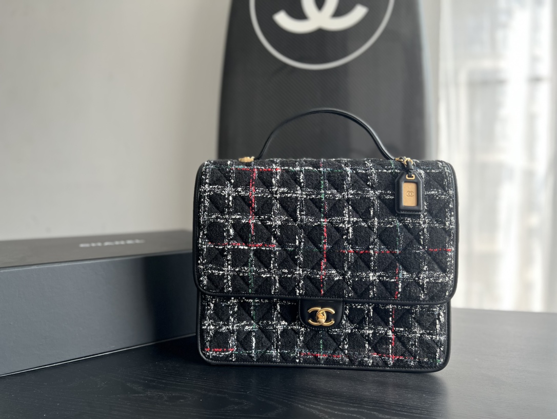 Chanel Flap Bag With Handle Black/White For Women 12.6 in / 32 cm