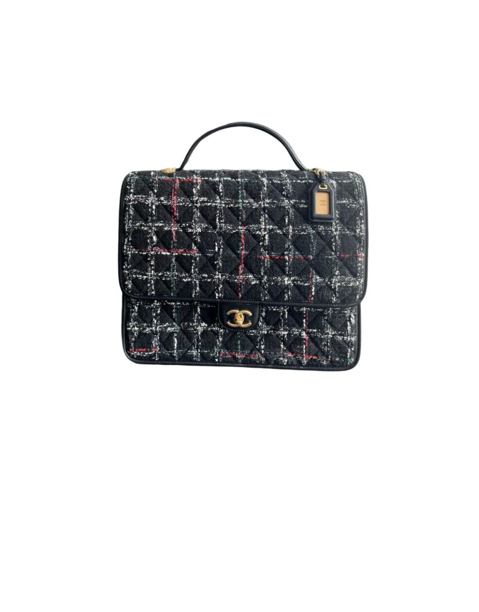 Chanel Flap Bag With Handle Black/White For Women 12.6 in / 32 cm