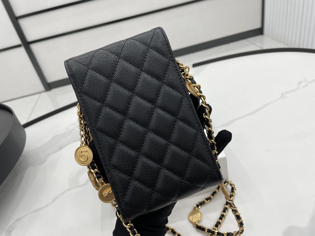Chanel Flap Phone Holder With Chain Black For Women 7.4in/19cm AP2970