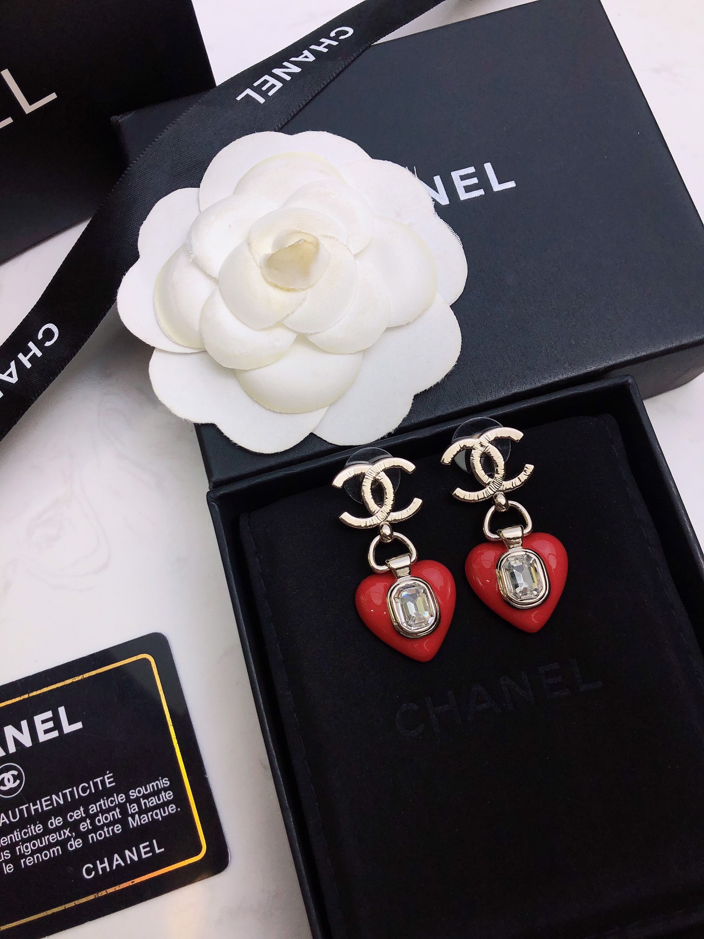 Chanel Flower Copper Earrings Red For Women
