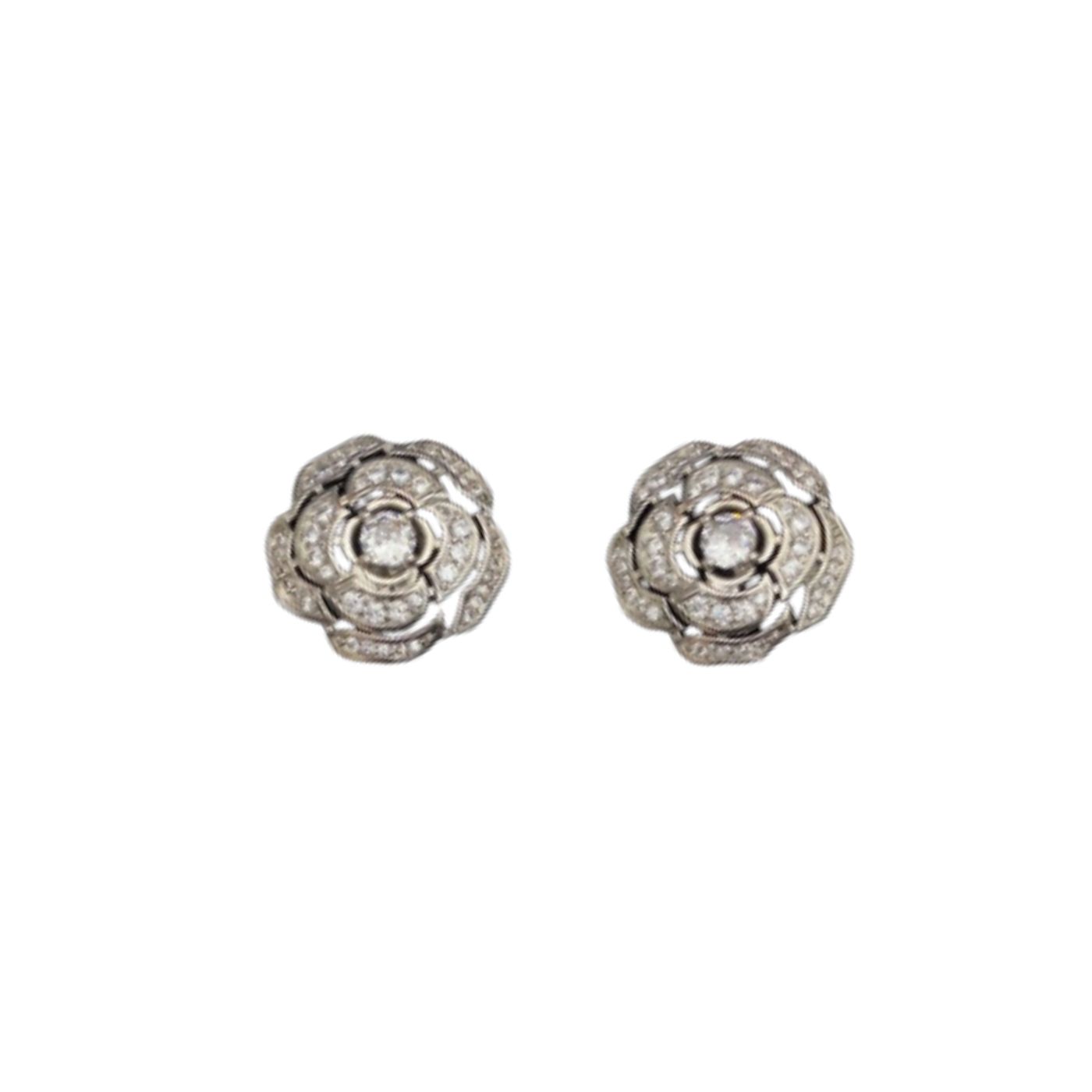 Chanel Flower Shape Earrings Silver Tone For Women