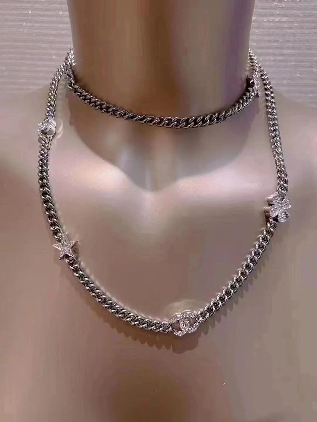 Chanel Flowers Necklace Silver For Women