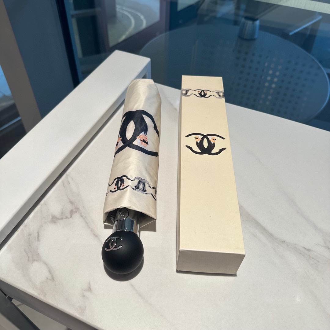 Chanel Folding Umbrella Nylon With Logo CC Beige