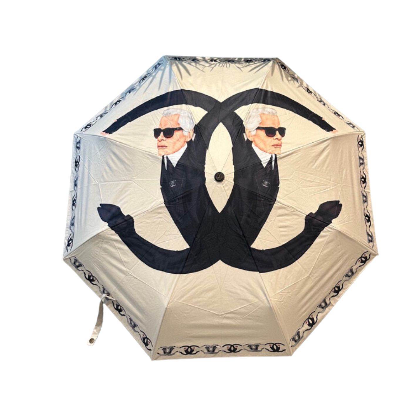 Chanel Folding Umbrella Nylon With Logo CC Beige