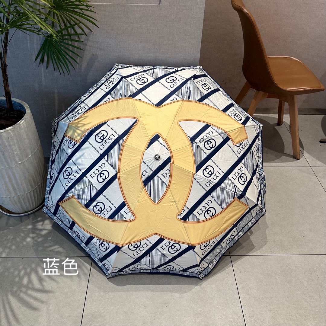Chanel Folding Umbrella Nylon With Logo CC White