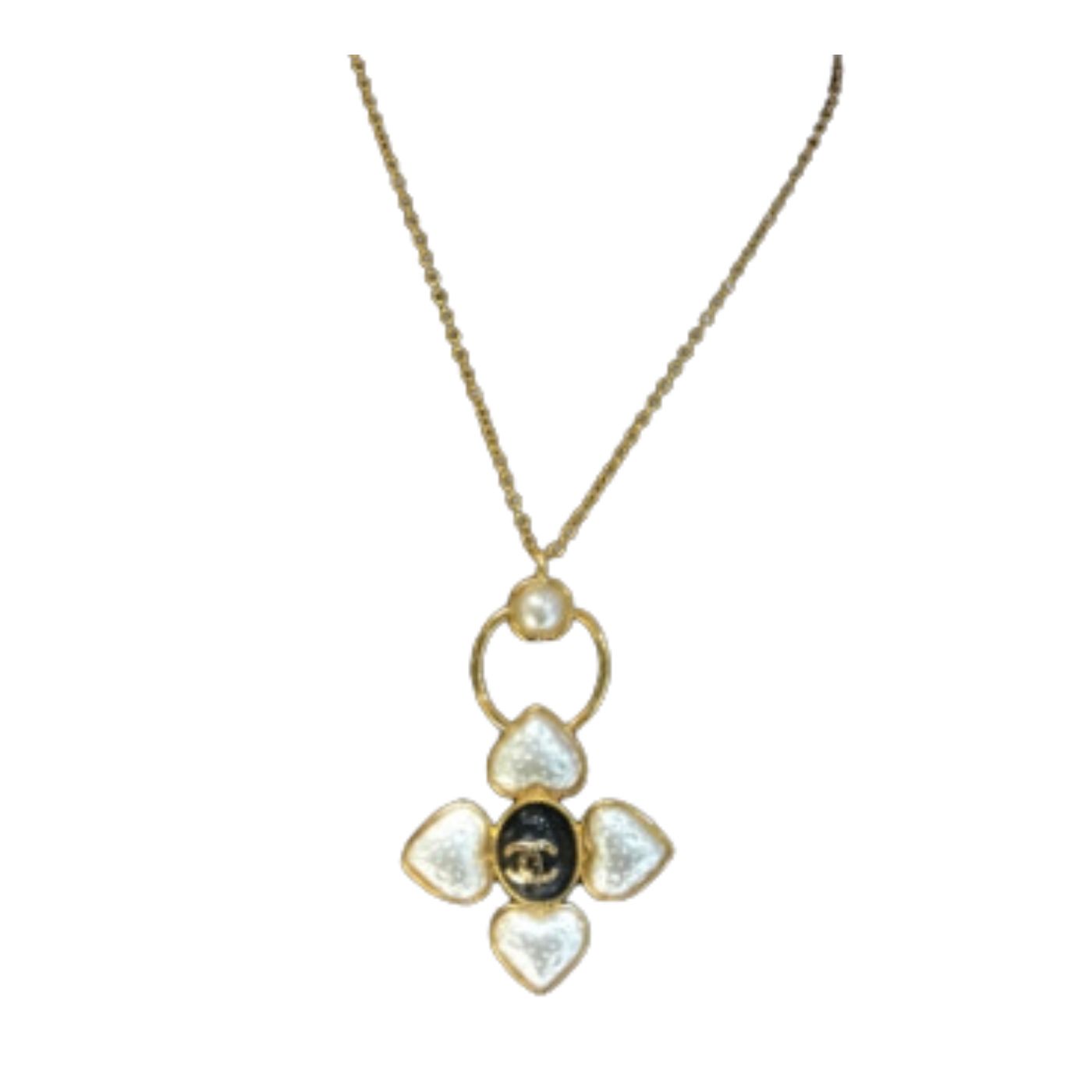 Chanel Four Hearts Symmetry Pendant Necklace Gold Tone For Women