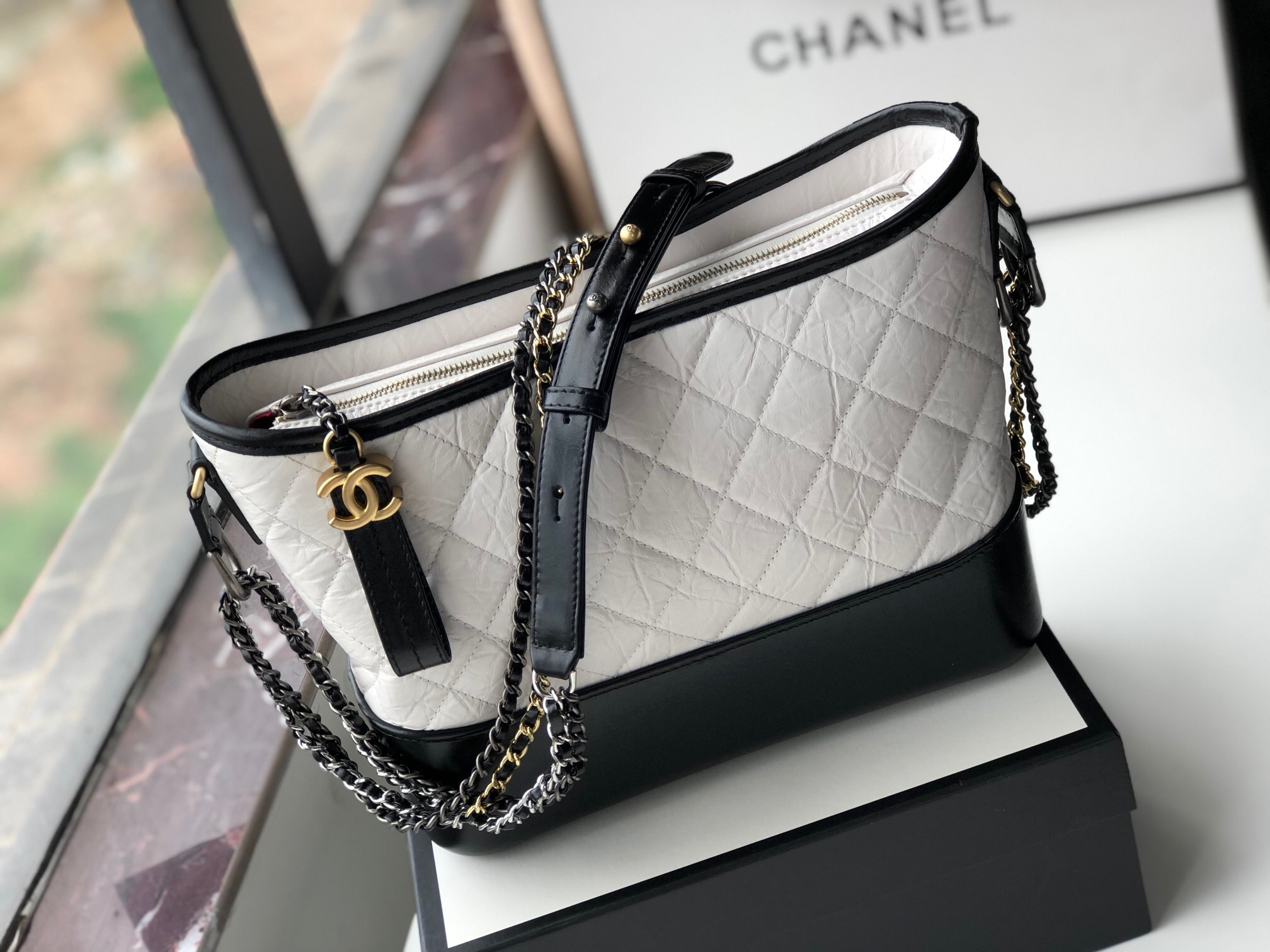 Chanel Gabrielle Hobo Handbag White/Black For Women, Women’s Bags, Shoulder And Crossbody Bags 9.8in/25cm