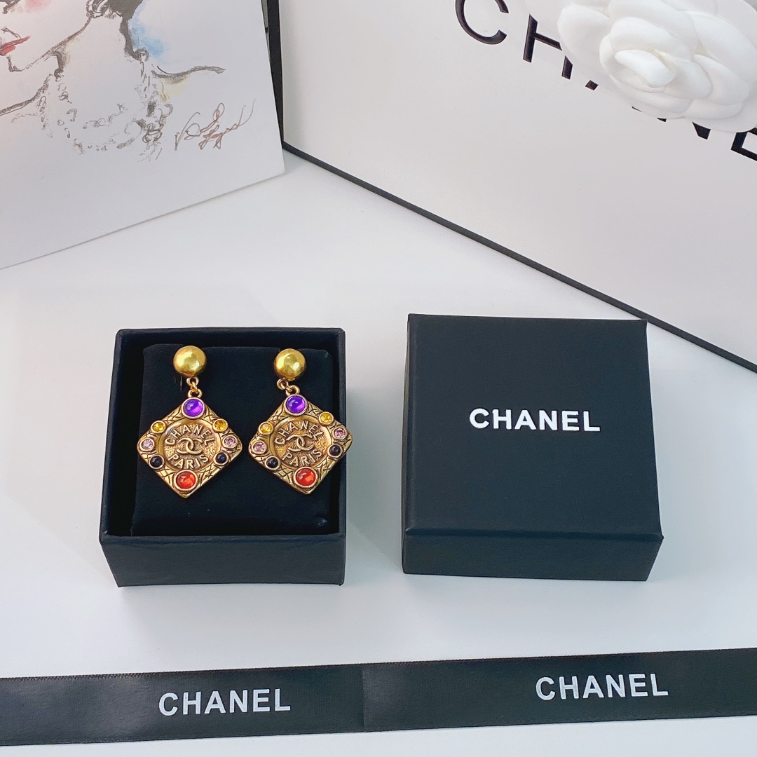 Chanel Glass Earrings Gold For Women