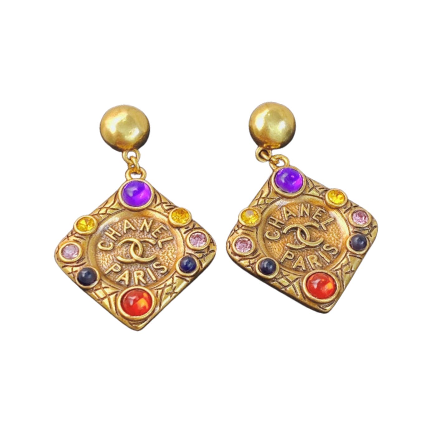 Chanel Glass Earrings Gold For Women