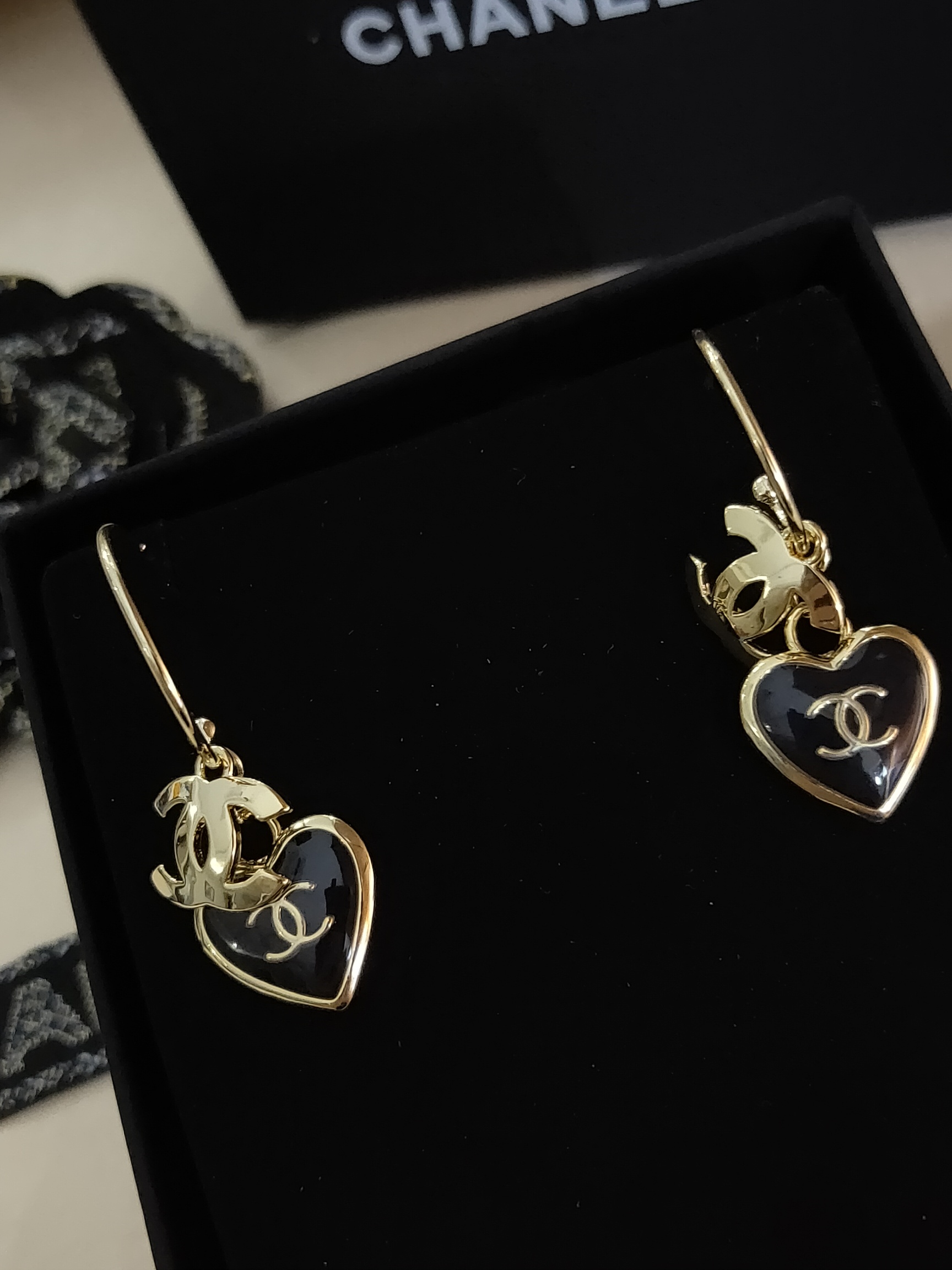 Chanel Heart Earring Black For Women
