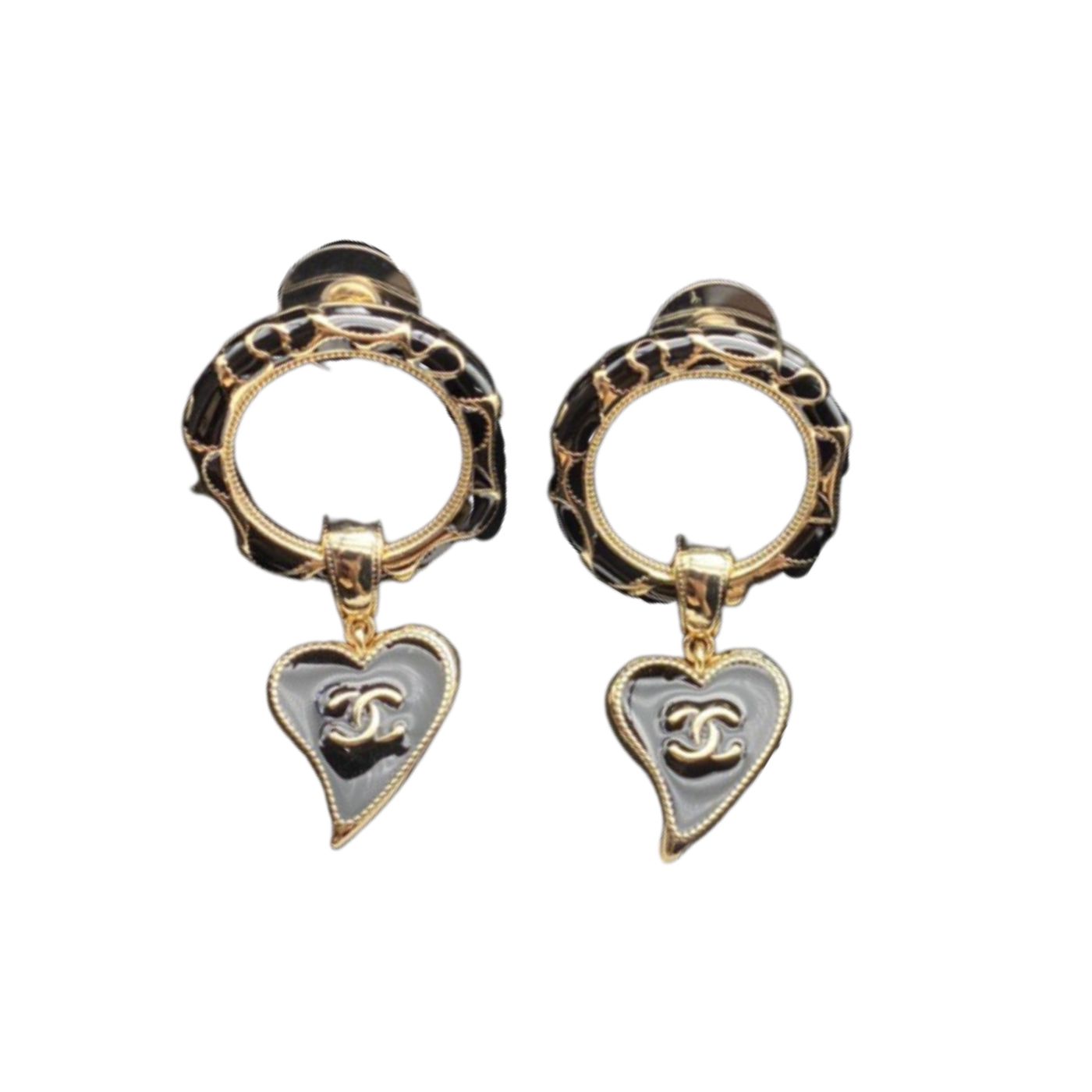 Chanel Heart Earrings Black For Women