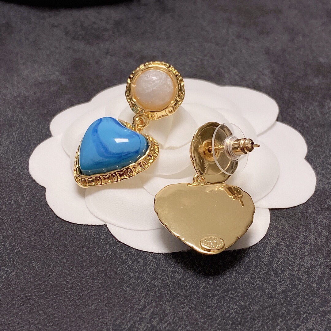 Chanel Heart Earrings Blue For Women