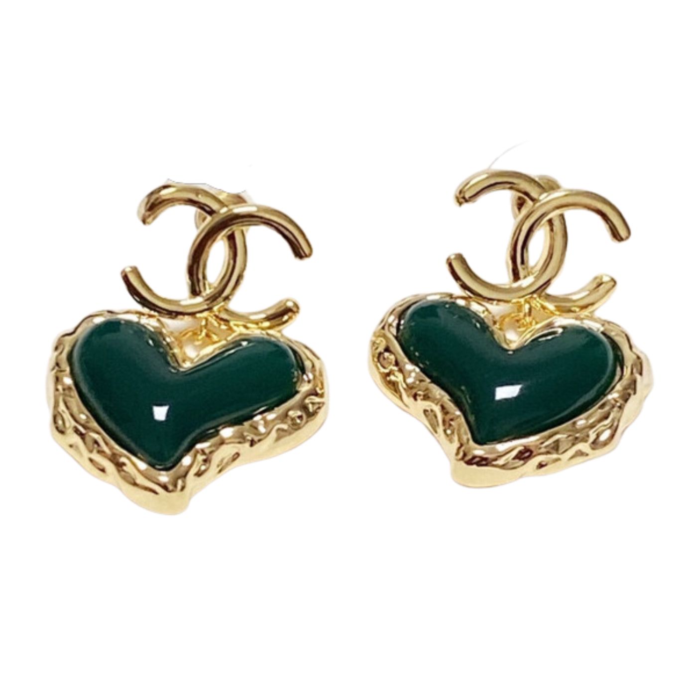 Chanel Heart Earrings Green For Women