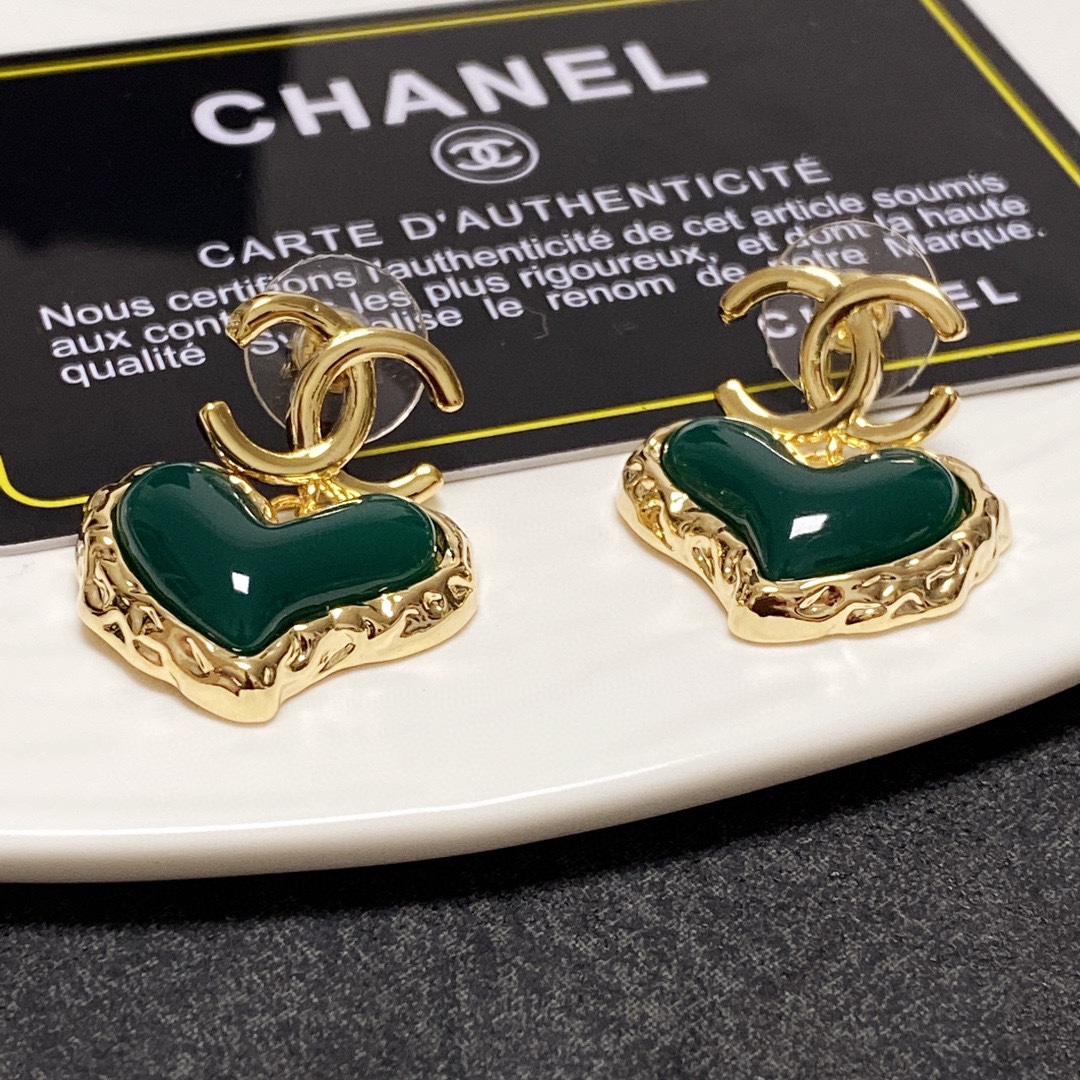 Chanel Heart Earrings Green For Women