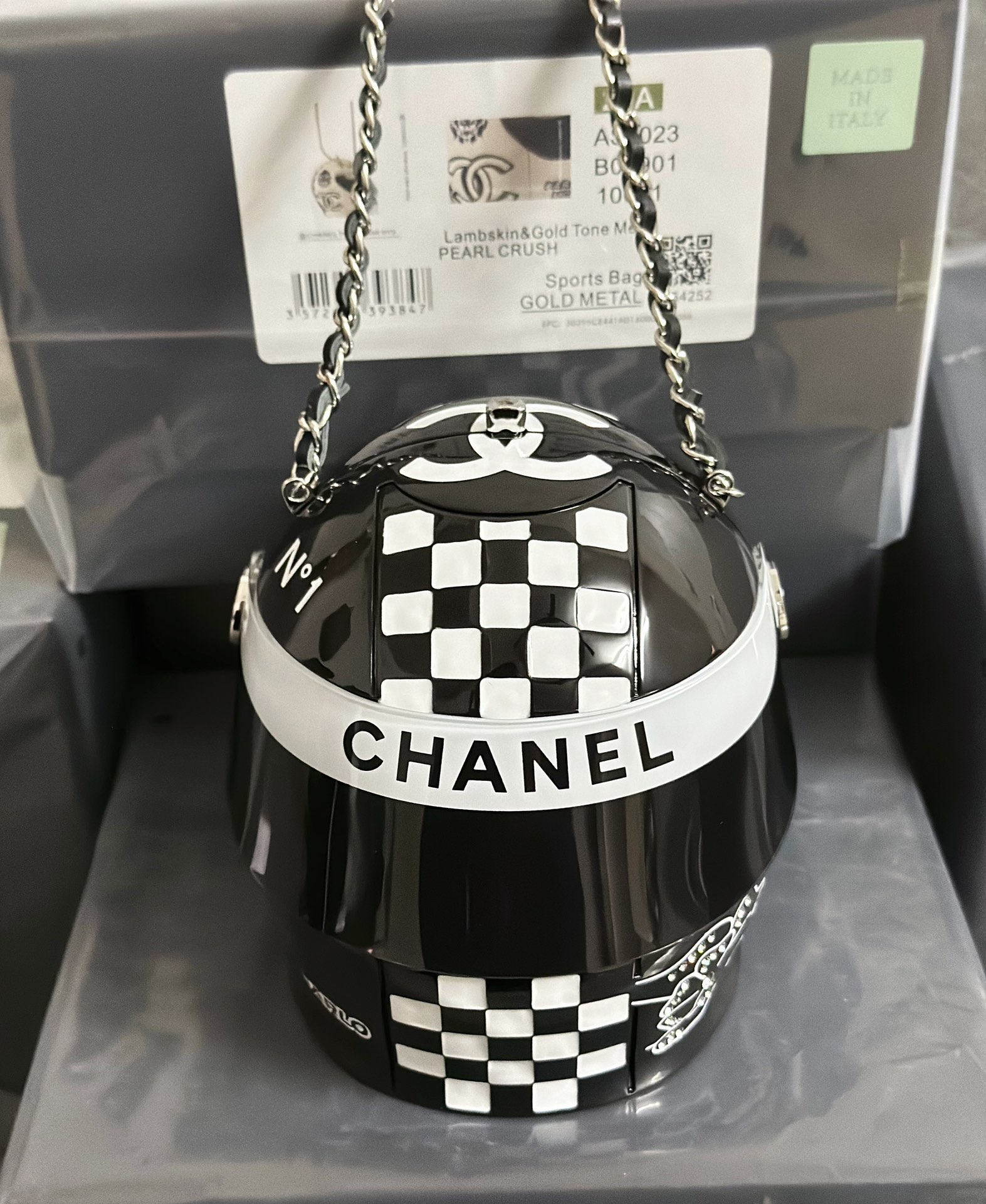 Chanel Helmet Minaudiere Bag White/ Black For Women 6.6 in / 17 cm  AS3774 N