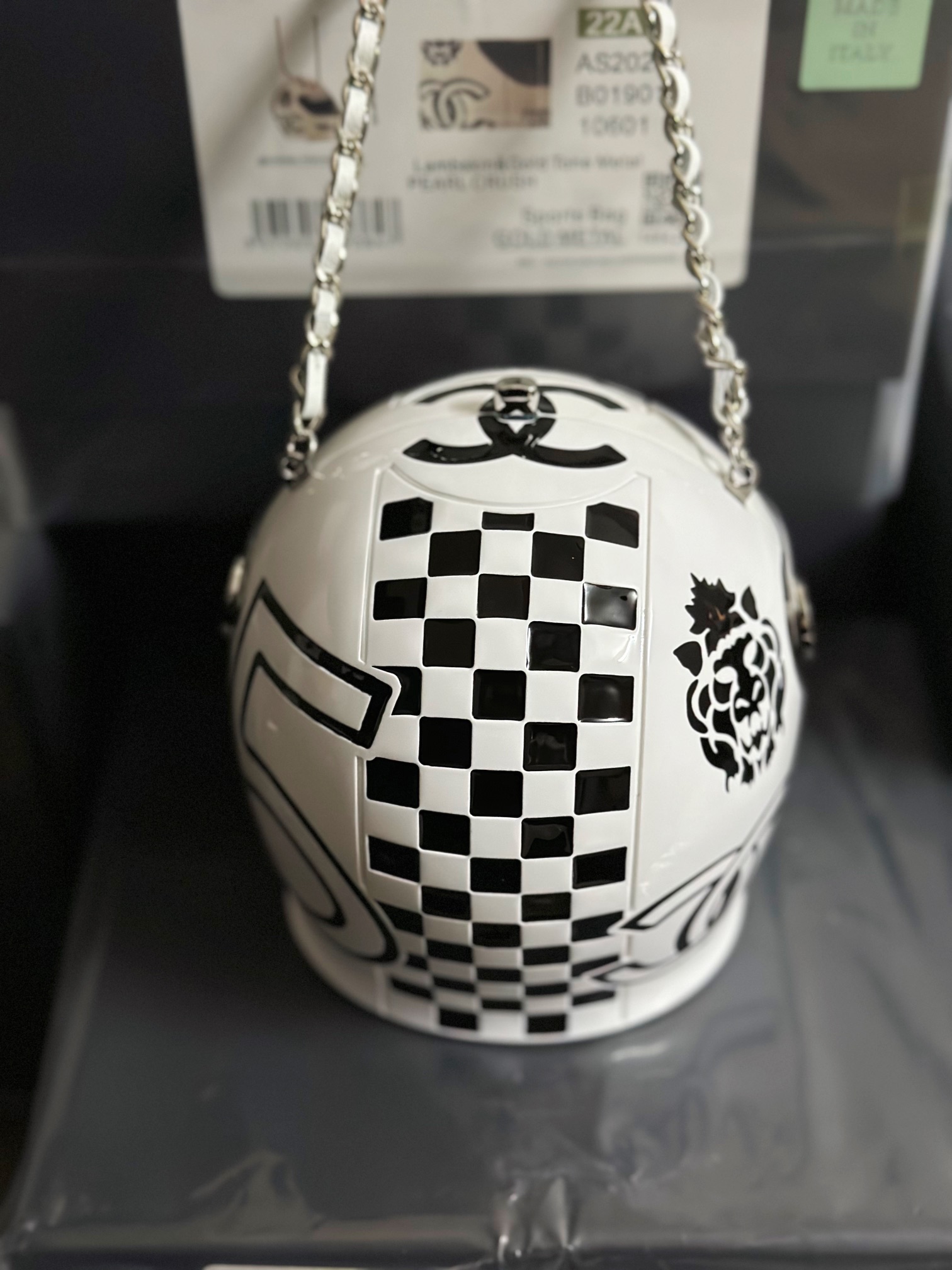 Chanel Helmet Minaudiere Bag White/ Black For Women 6.6 in / 17 cm  AS3774 N