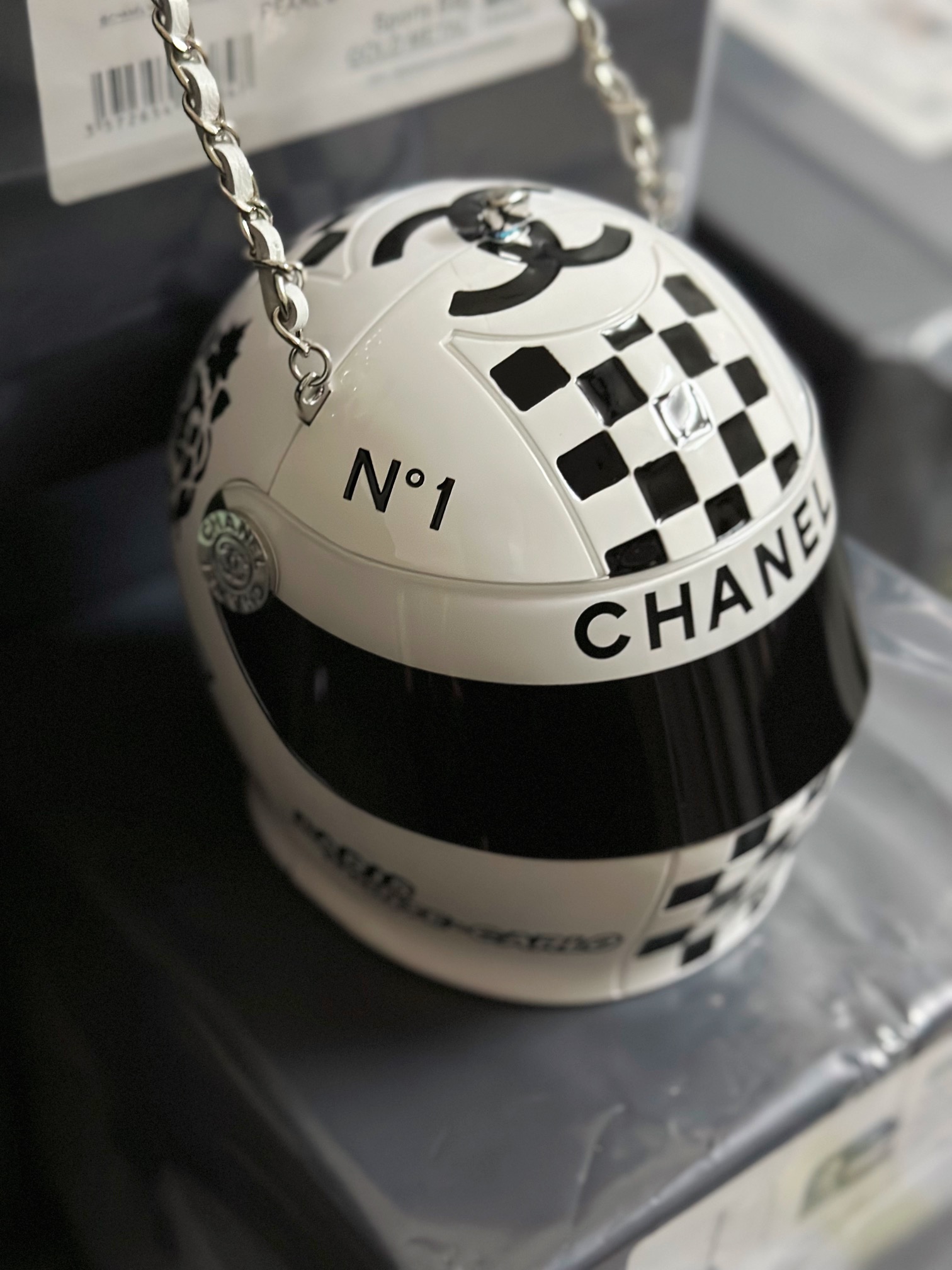 Chanel Helmet Minaudiere Bag White/ Black For Women 6.6 in / 17 cm  AS3774 N