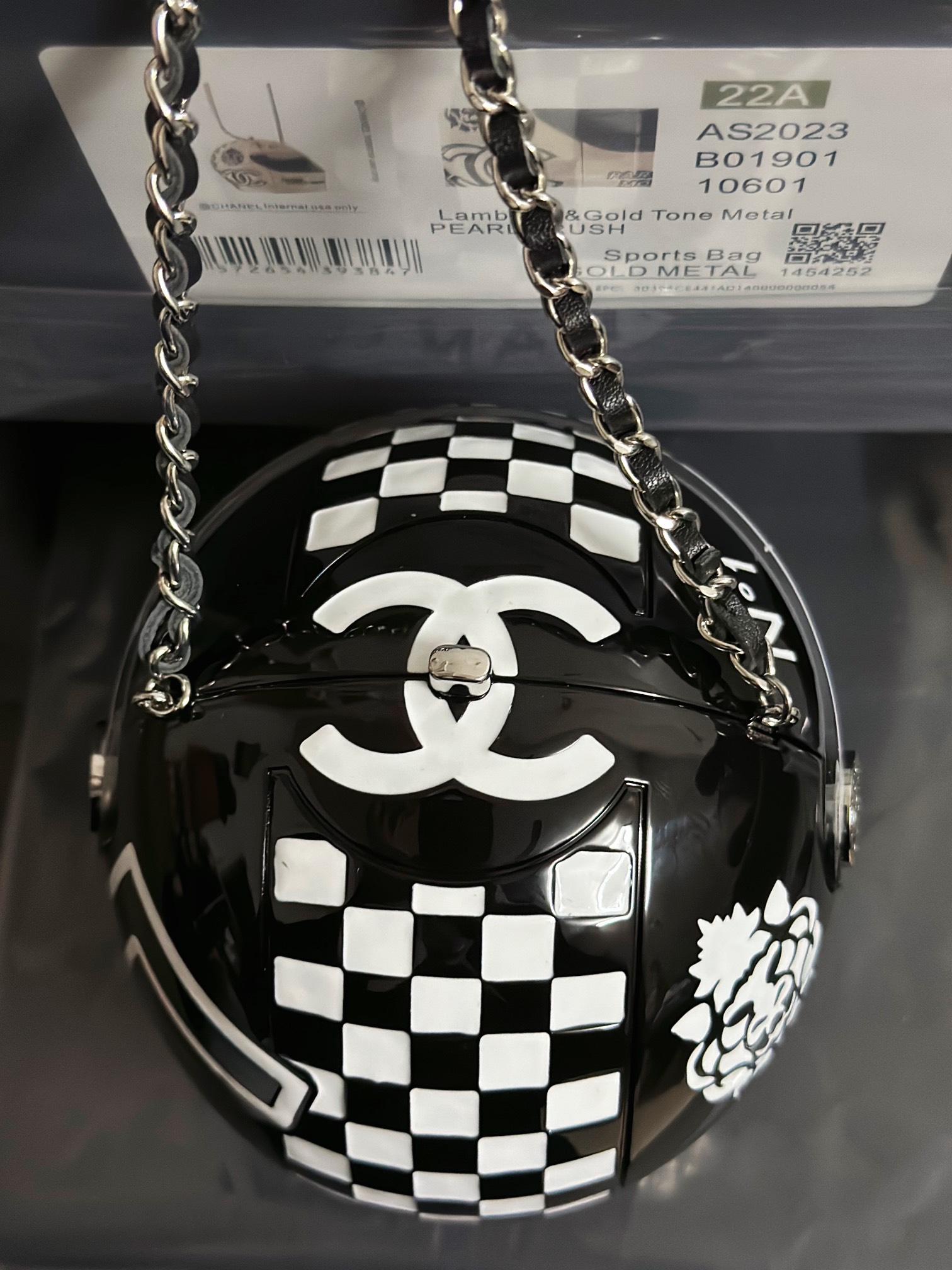 Chanel Helmet Minaudiere Bag White/ Black For Women 6.6 in / 17 cm  AS3774 N