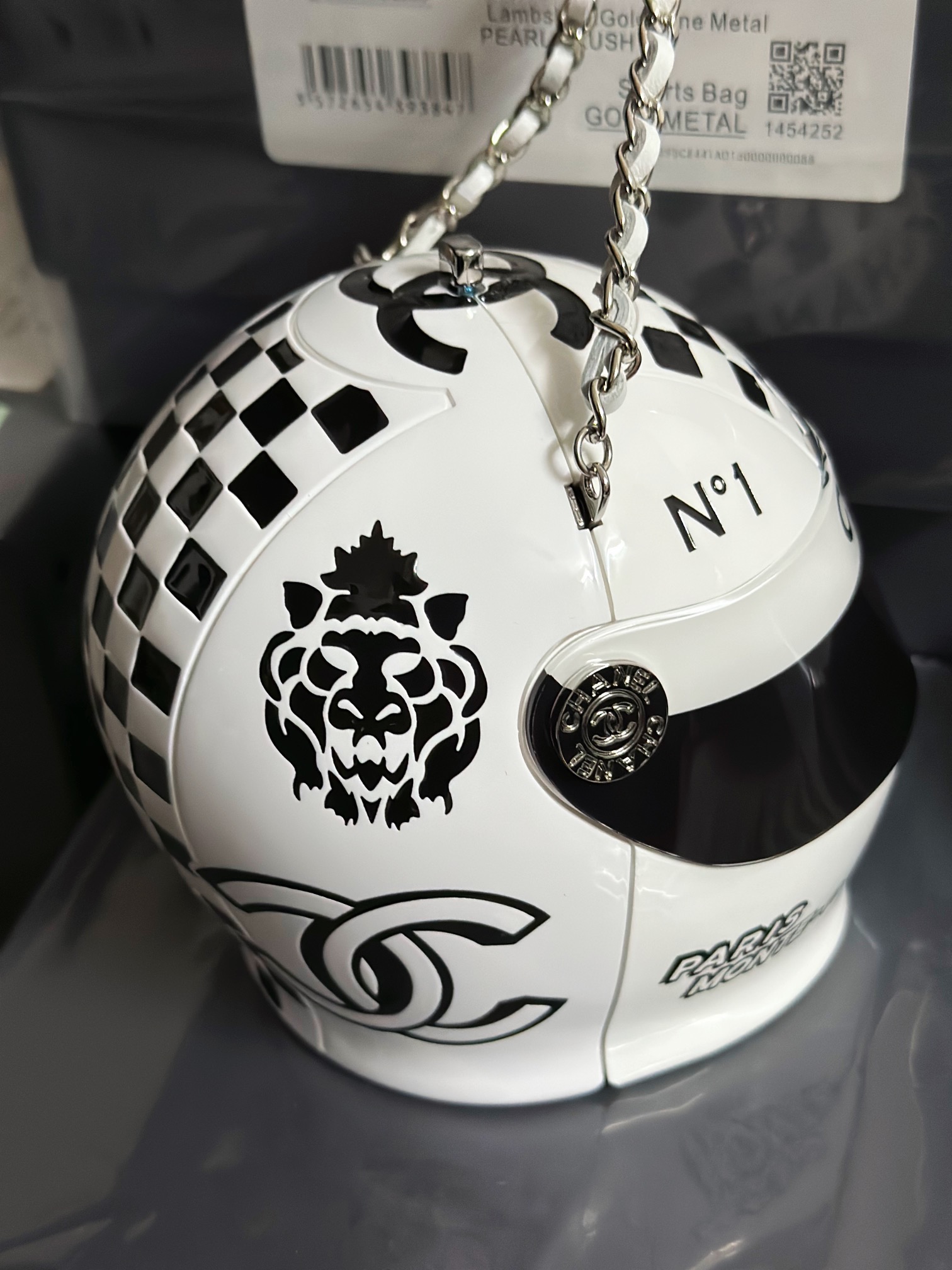 Chanel Helmet Minaudiere Bag White/ Black For Women 6.6 in / 17 cm  AS3774 N