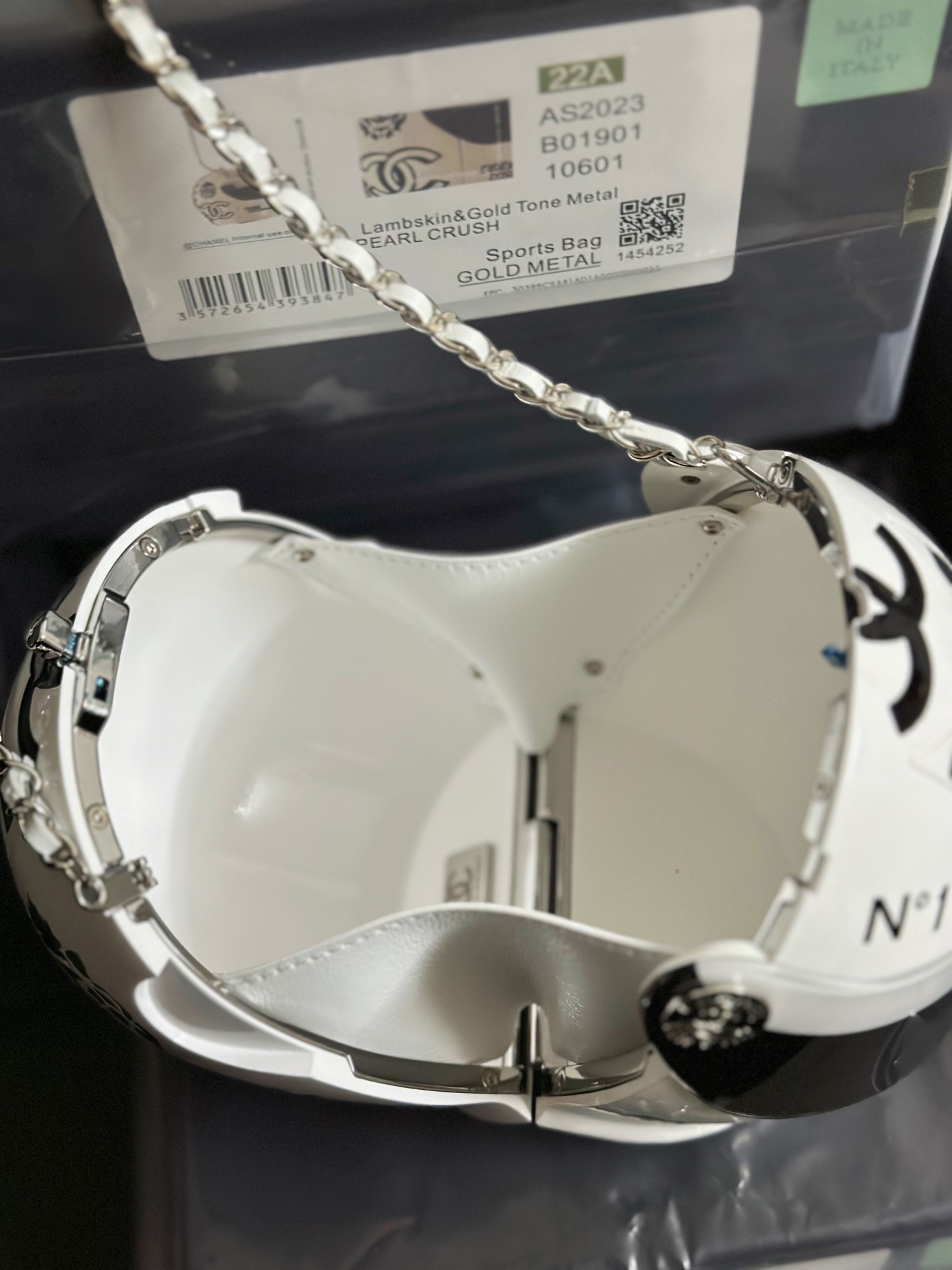 Chanel Helmet Minaudiere Bag White/ Black For Women 6.6 in / 17 cm  AS3774 N