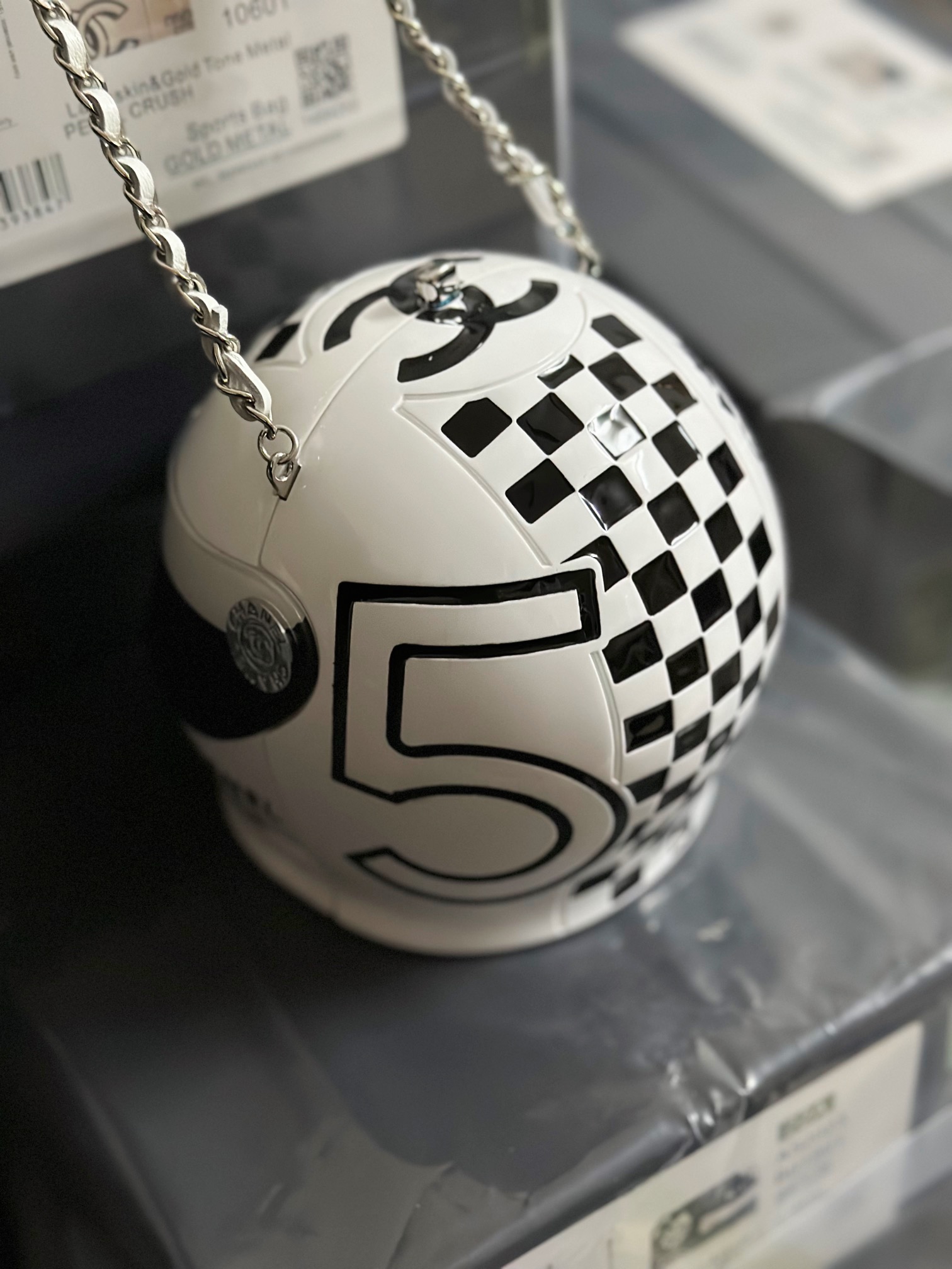 Chanel Helmet Minaudiere Bag White/ Black For Women 6.6 in / 17 cm  AS3774 N