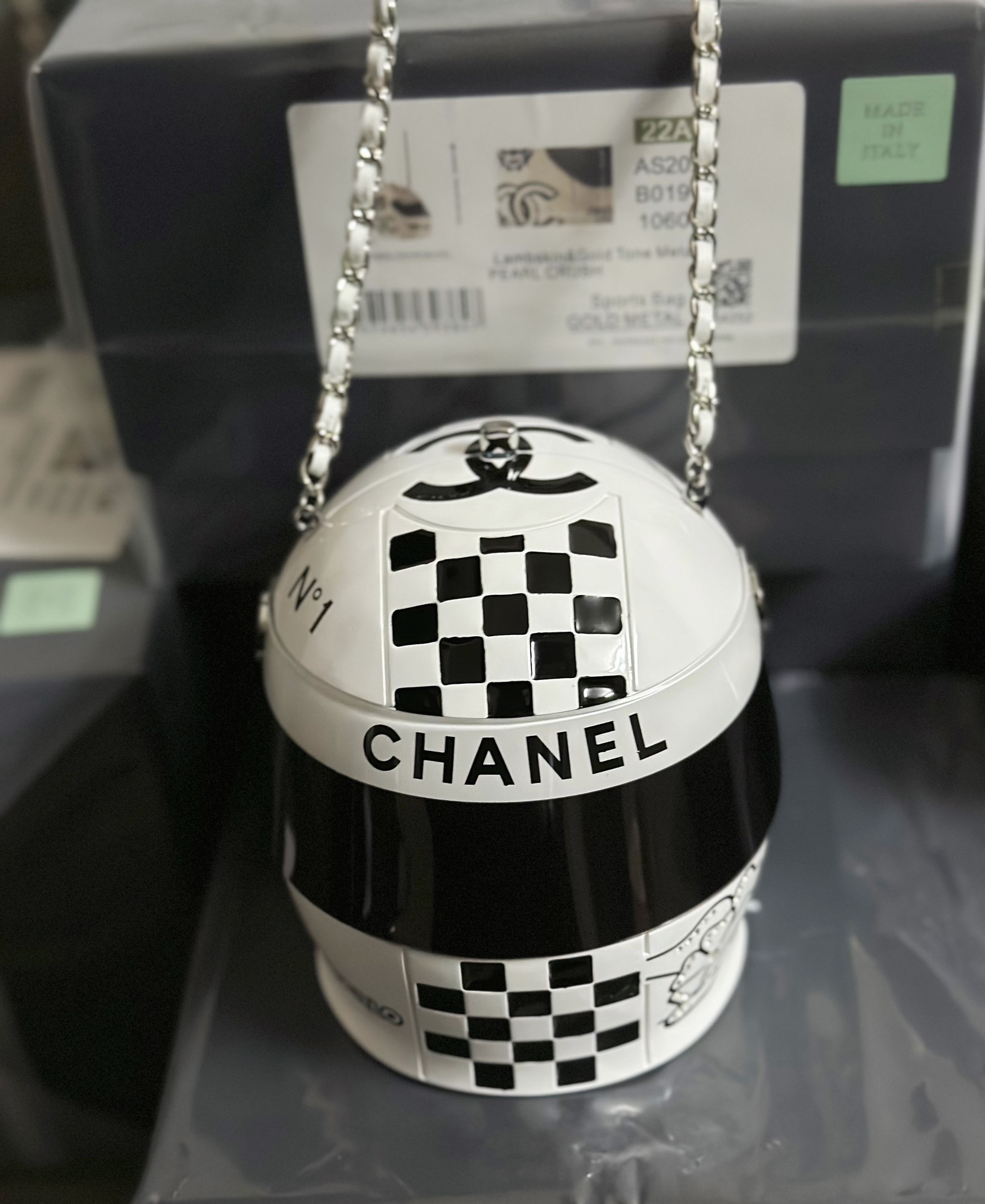 Chanel Helmet Minaudiere Bag White/ Black For Women 6.6 in / 17 cm  AS3774 N