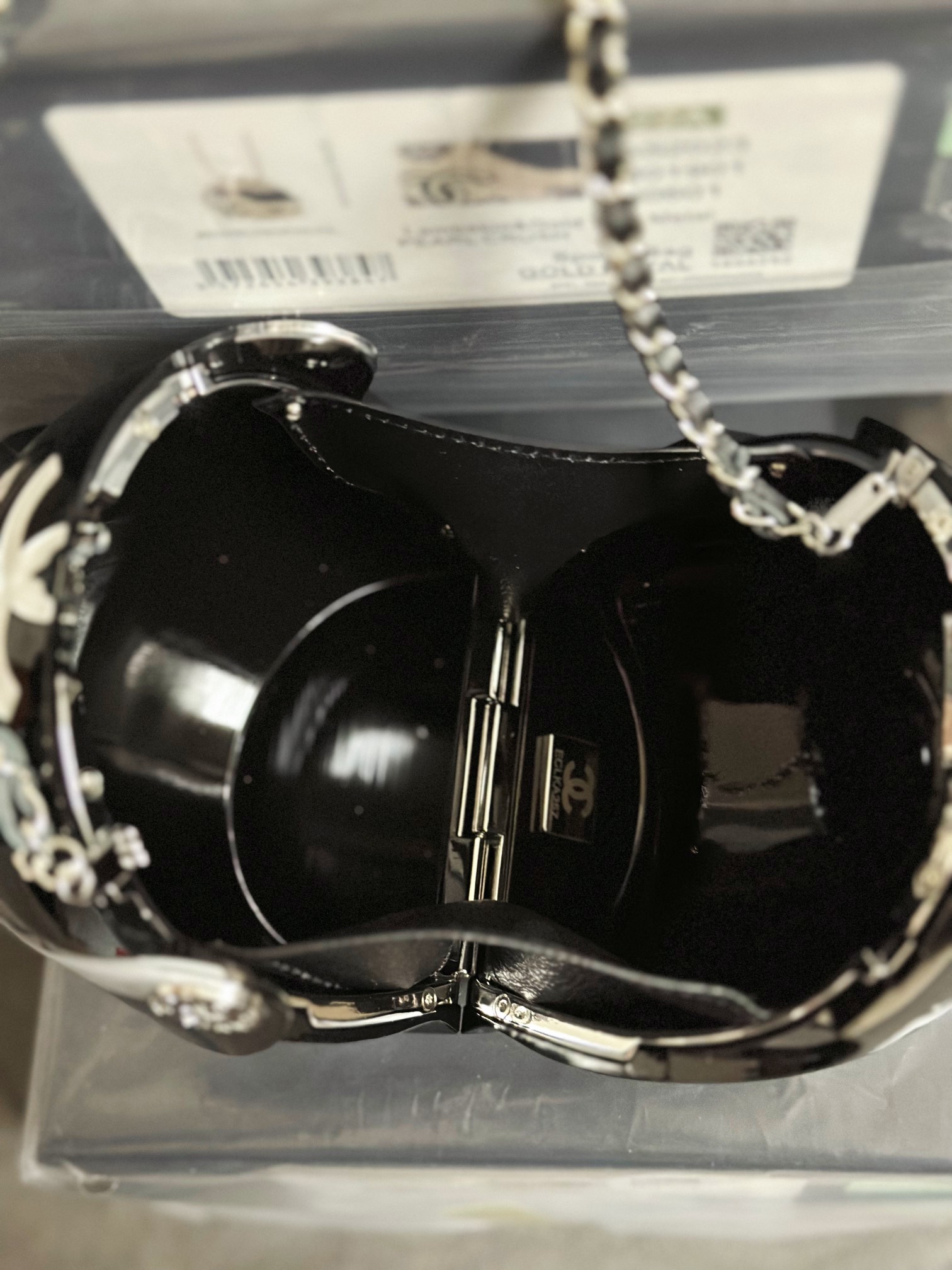 Chanel Helmet Minaudiere Bag White/ Black For Women 6.6 in / 17 cm  AS3774 N