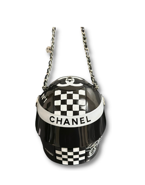 Chanel Helmet Minaudiere Black/White For Women 4.3in/11cm