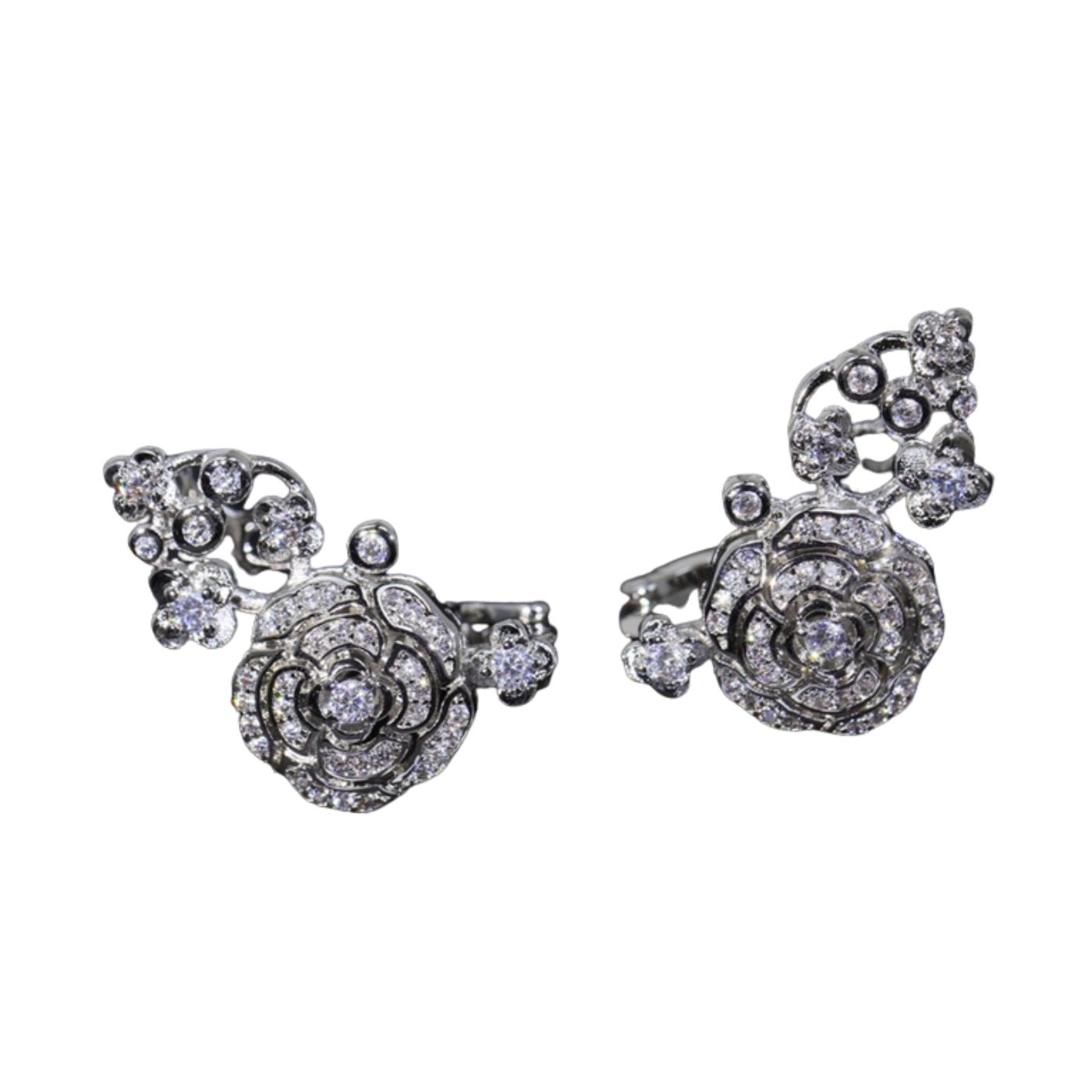 Chanel Hollow Camellia Earrings Silver For Women