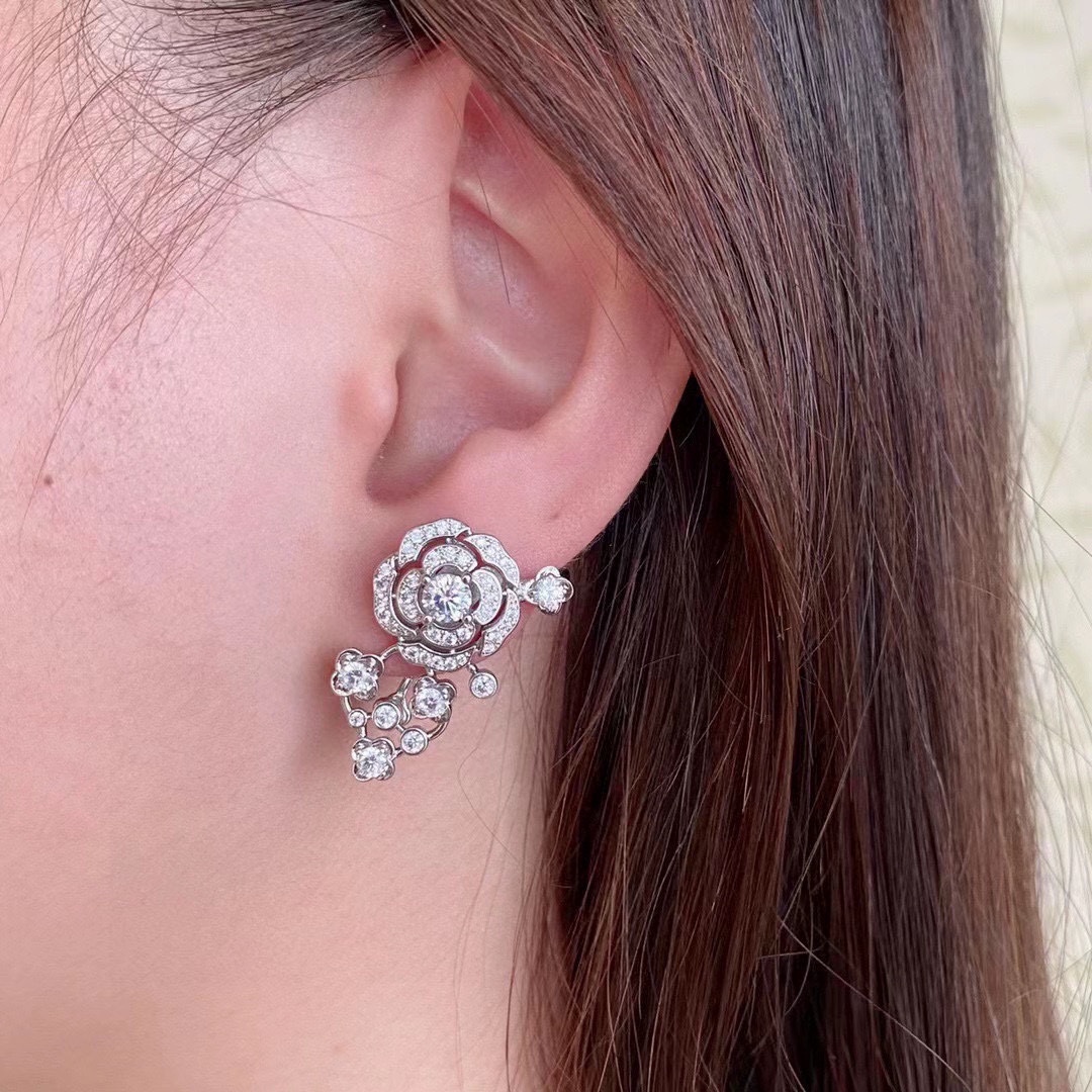 Chanel Hollow Camellia Earrings Silver For Women