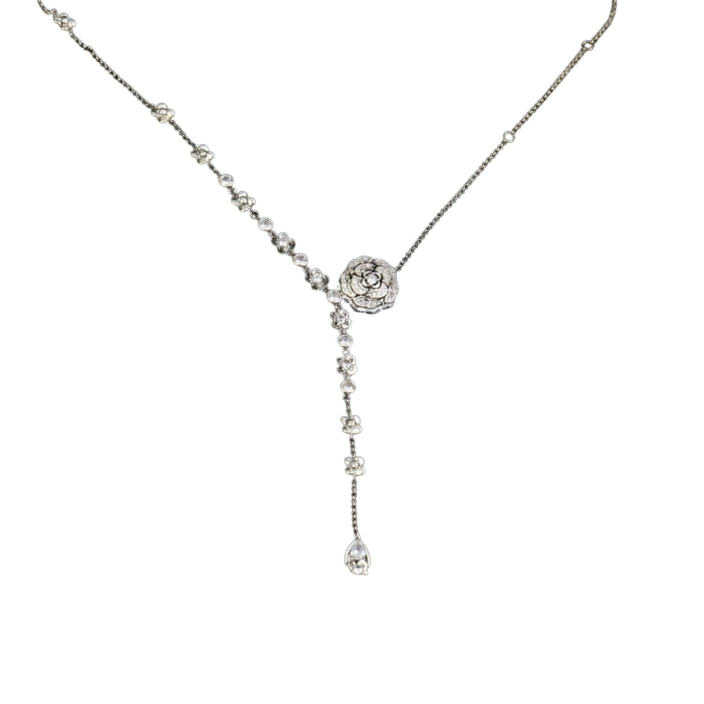 Chanel Hollow Camellia Necklace Silver For Women