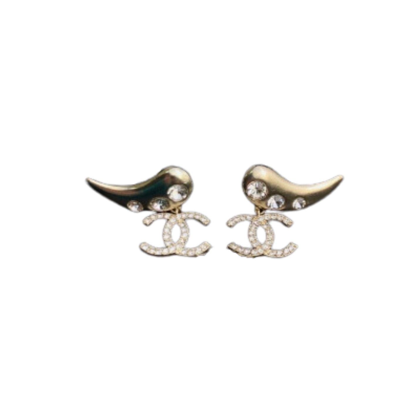 Chanel Horn Shape Earrings Gold Tone For Women