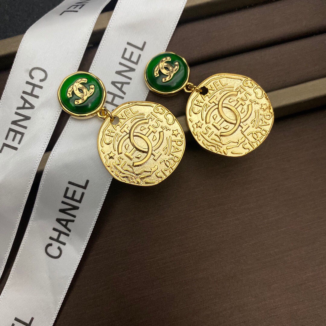 Chanel Intricate Pattern Earrings Gold Tone For Women