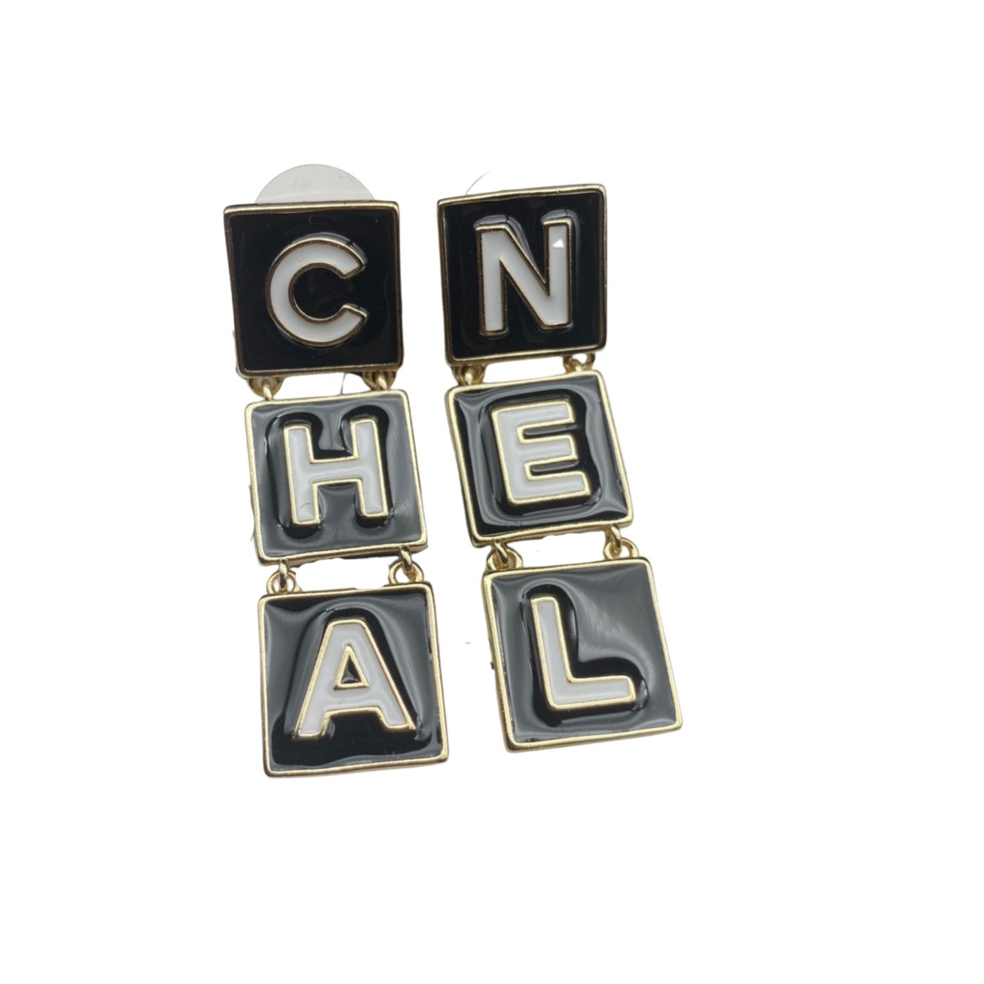Chanel Lady Letter Earrings Black For Women