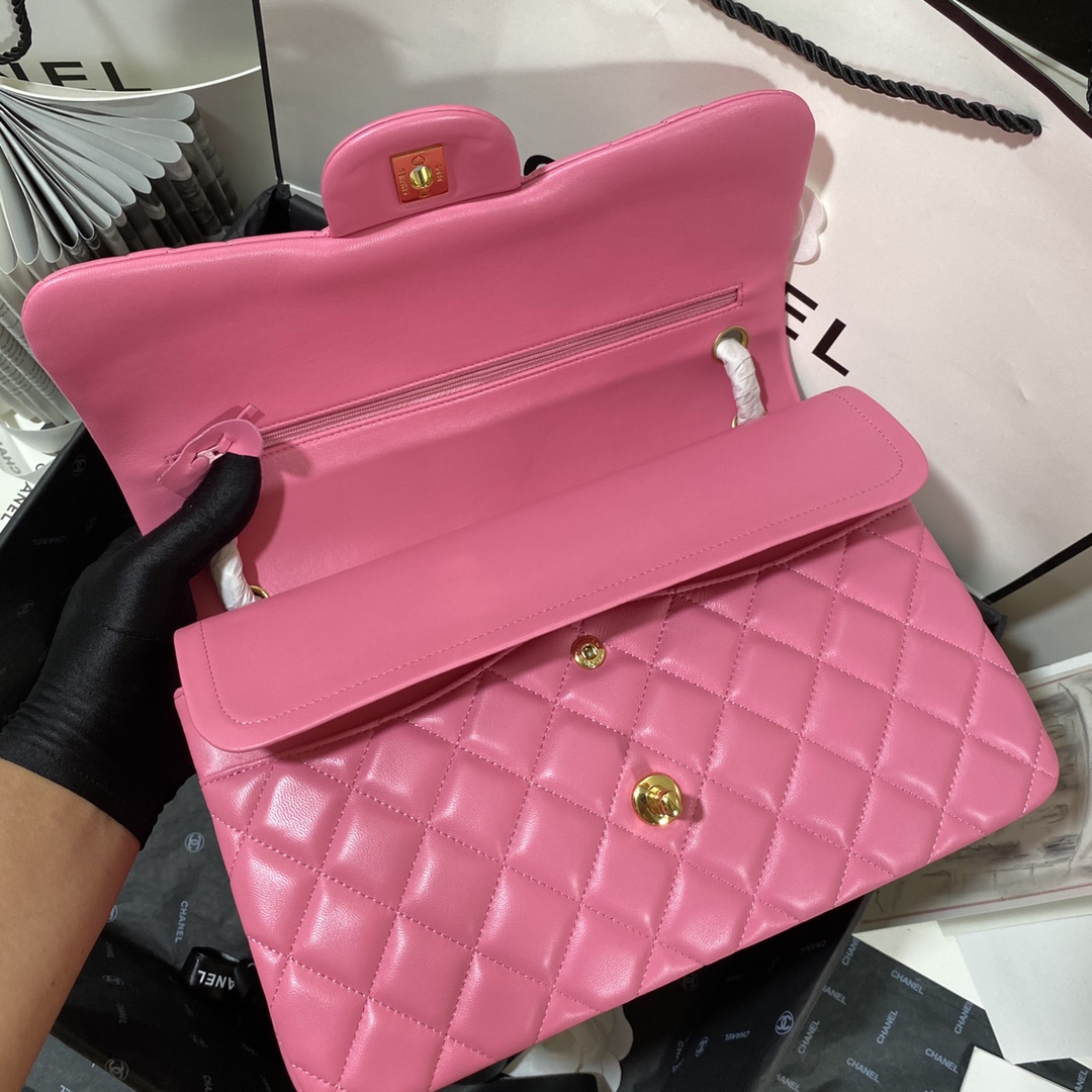 Chanel Large Classic Handbag Gold Hardware Pink For Women, Women’s Handbags, Shoulder Bags 11.8in/30cm