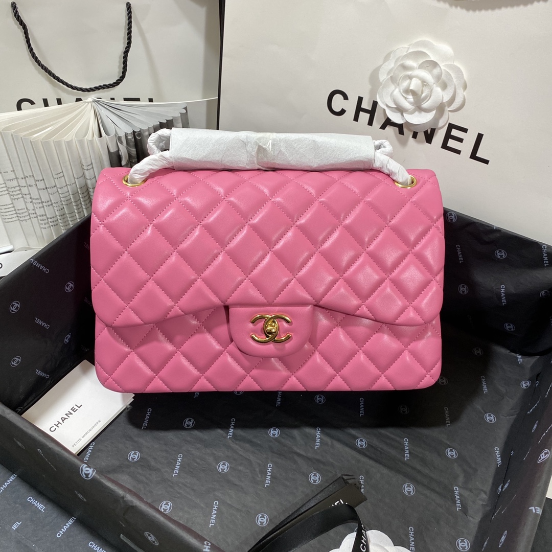 Chanel Large Classic Handbag Gold Hardware Pink For Women, Women’s Handbags, Shoulder Bags 11.8in/30cm