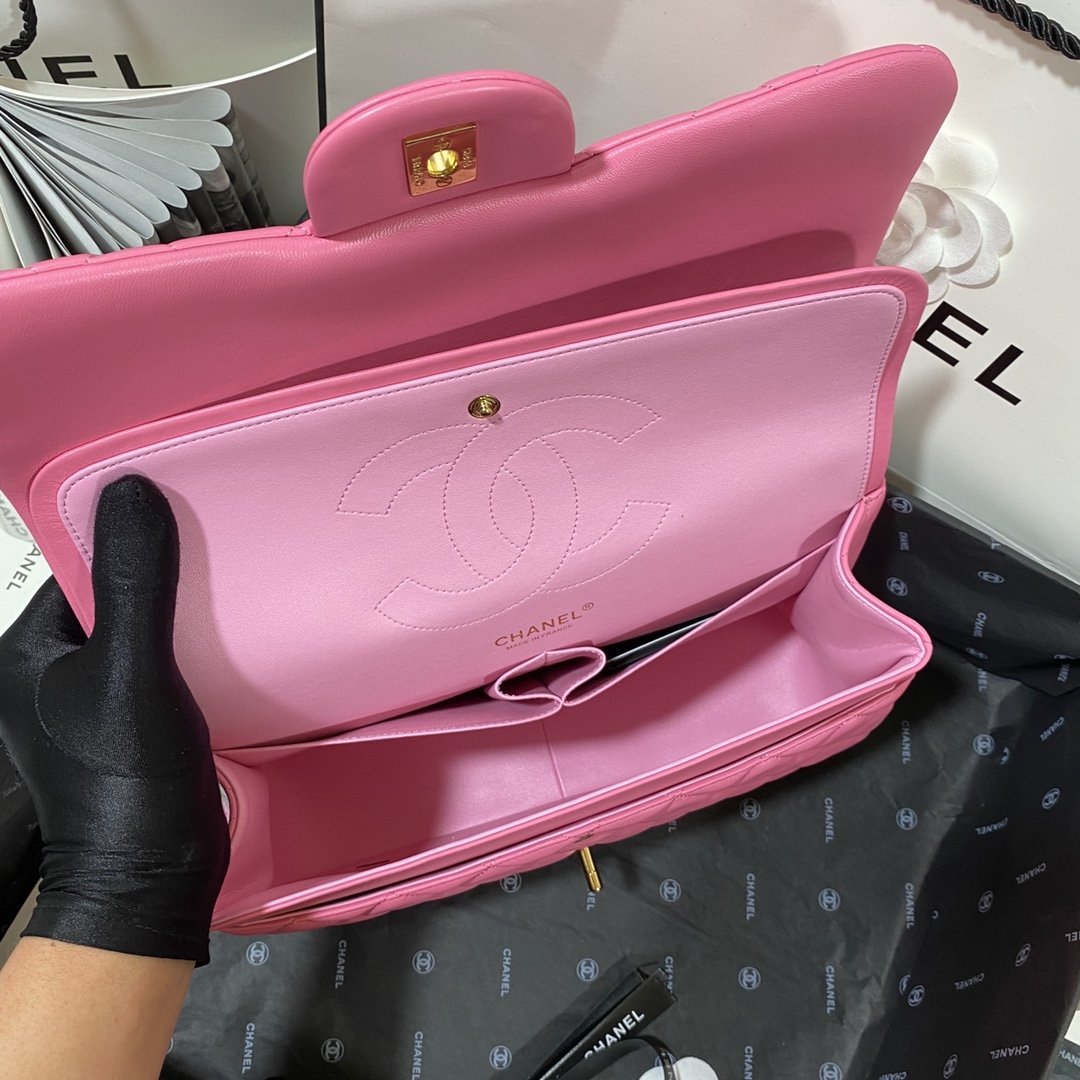 Chanel Large Classic Handbag Gold Hardware Pink For Women, Women’s Handbags, Shoulder Bags 11.8in/30cm