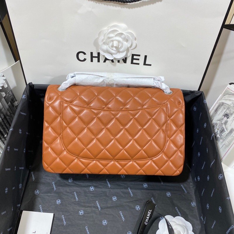 Chanel Large Classic Handbag Silver Hardware Brown For Women, Women’s Handbags, Shoulder Bags 11.8in/30cm