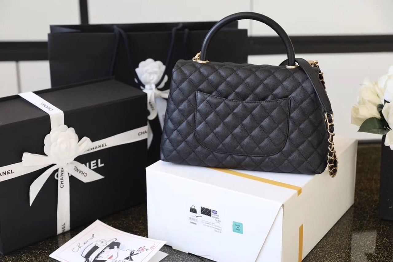 Chanel Large Flap Bag With Top Handle Black For Women, Women’s Handbags, Shoulder And Crossbody Bags 11in/28cm