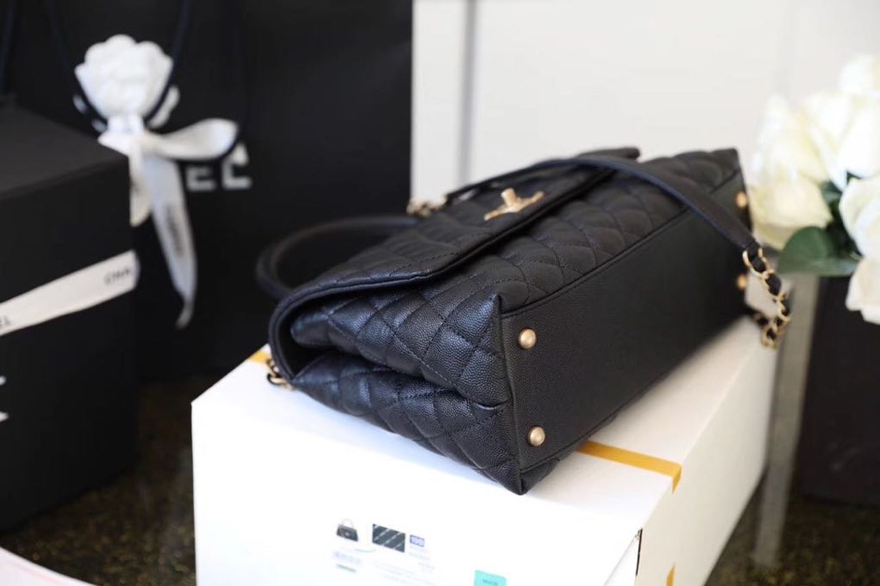 Chanel Large Flap Bag With Top Handle Black For Women, Women’s Handbags, Shoulder And Crossbody Bags 11in/28cm